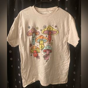 Spencer’s Brand Cream White Multicolor Mushroom Butts Flowers Graphic Tee